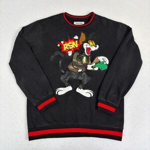 Reason Cartoon Cat Money Crewneck Sweatshirt Black Red Applique L Streetwear‎